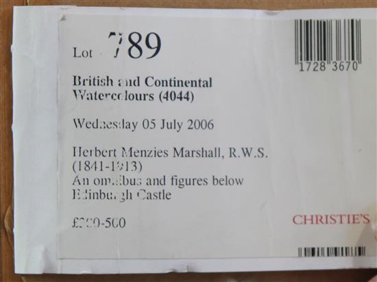 Herbert Menzies Marshall (1841-1913) An omnibus and figures below Edinburgh Castle,